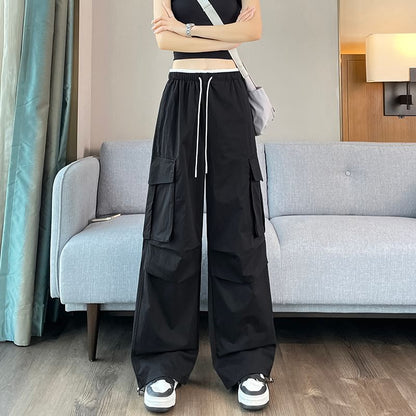 Drawstring Waist Contrast Trim Baggy Cargo Pants