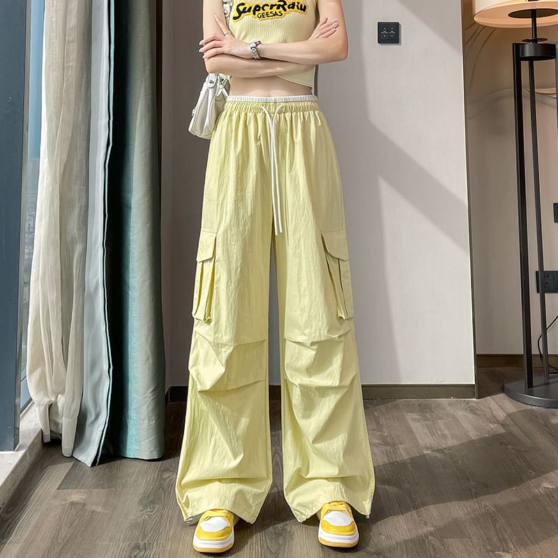 Drawstring Waist Contrast Trim Baggy Cargo Pants