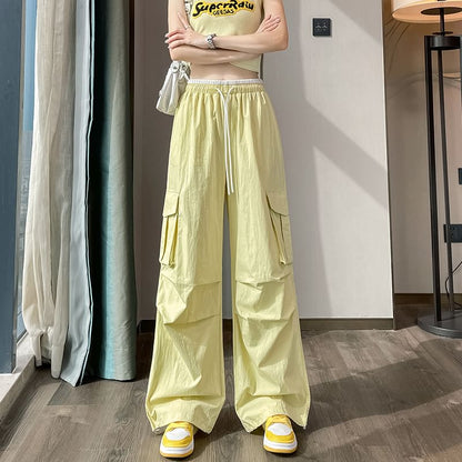 Drawstring Waist Contrast Trim Baggy Cargo Pants