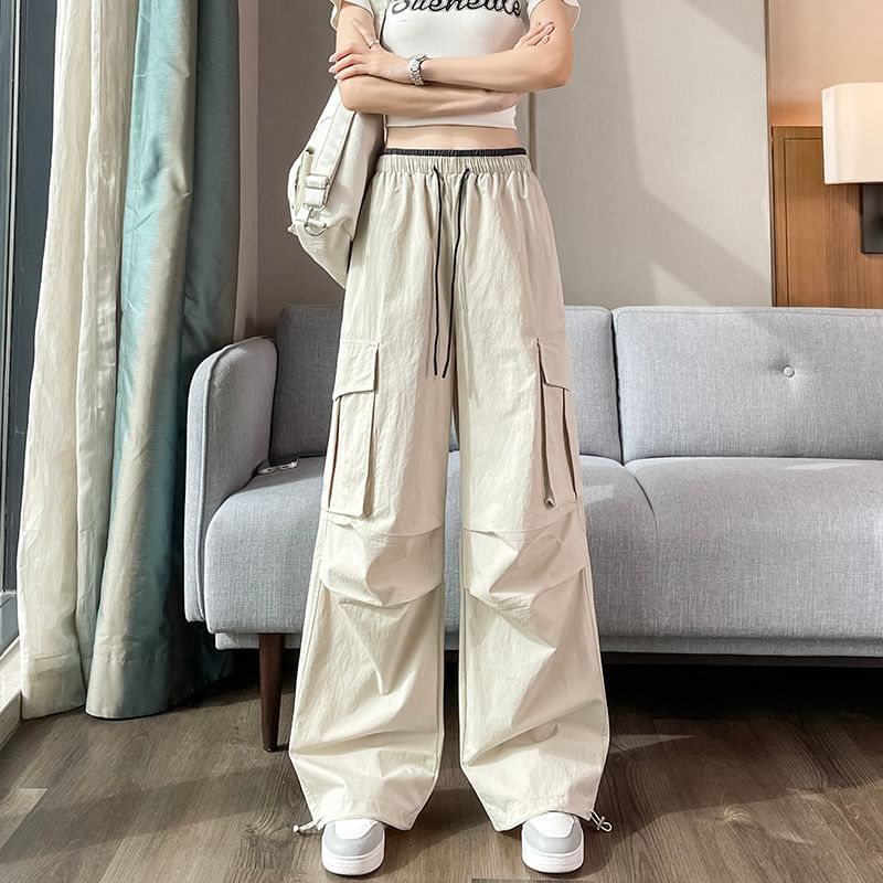 Drawstring Waist Contrast Trim Baggy Cargo Pants