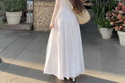 Spaghetti Strap V-Neck Striped Wrap Maxi A-Line Dress