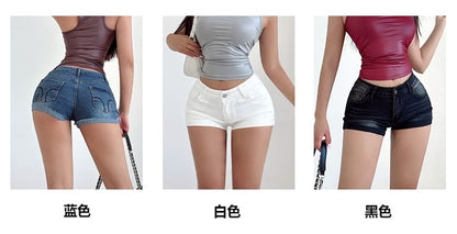 Mid Waist Washed Denim Shorts