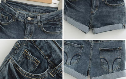 Mid Waist Washed Denim Shorts