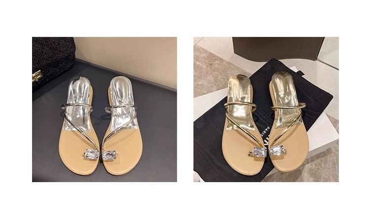Wedge Heel Rhinestone Toe Loop Sandals