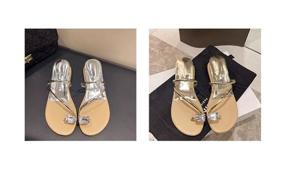 Wedge Heel Rhinestone Toe Loop Sandals