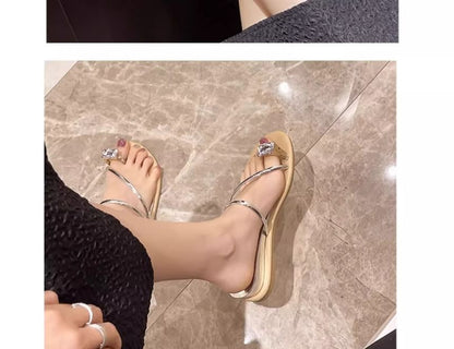 Wedge Heel Rhinestone Toe Loop Sandals