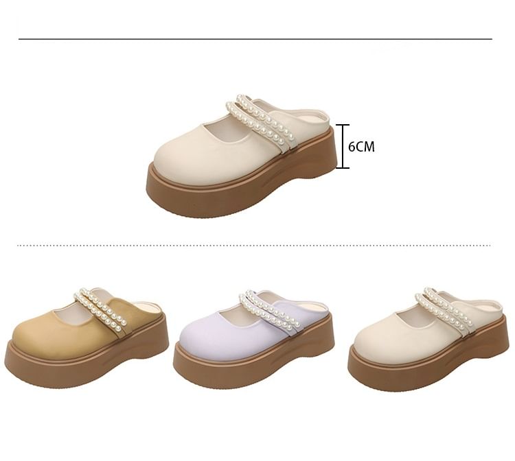 Platform Faux Pearl Accent Mary Jane Mules
