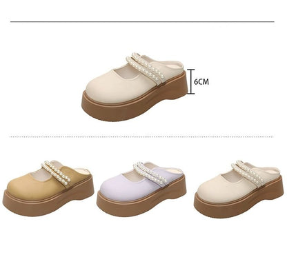 Platform Faux Pearl Accent Mary Jane Mules