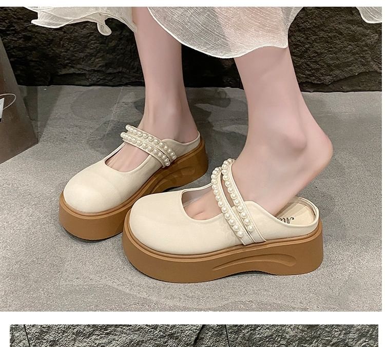 Platform Faux Pearl Accent Mary Jane Mules