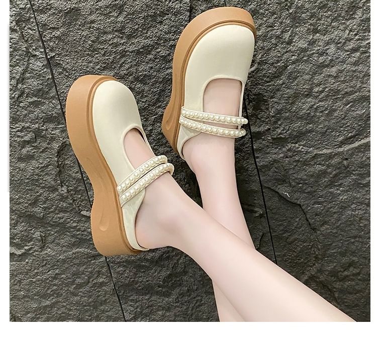 Platform Faux Pearl Accent Mary Jane Mules