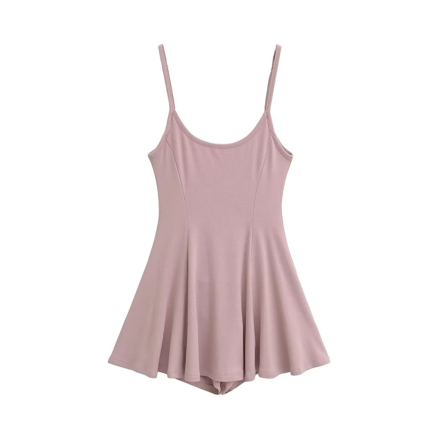 Set: Spaghetti Strap Scoop Neck Plain Mini A-Line Dress + Hot Pants