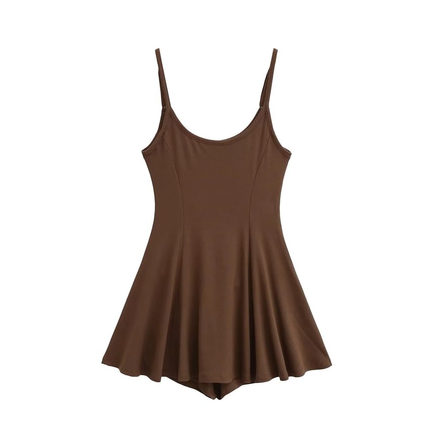 Set: Spaghetti Strap Scoop Neck Plain Mini A-Line Dress + Hot Pants
