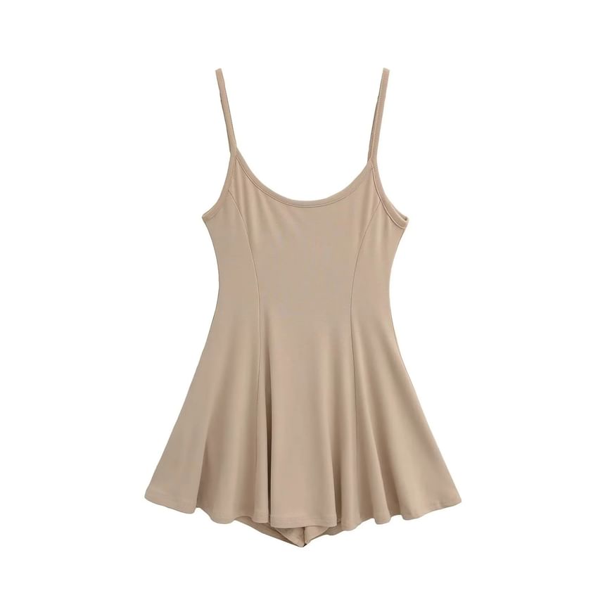 Set: Spaghetti Strap Scoop Neck Plain Mini A-Line Dress + Hot Pants