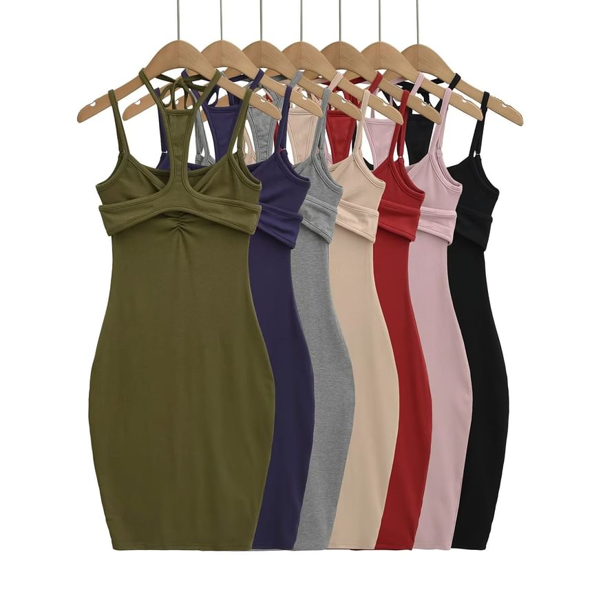 Spaghetti Strap Plain Strappy Sheath Dress