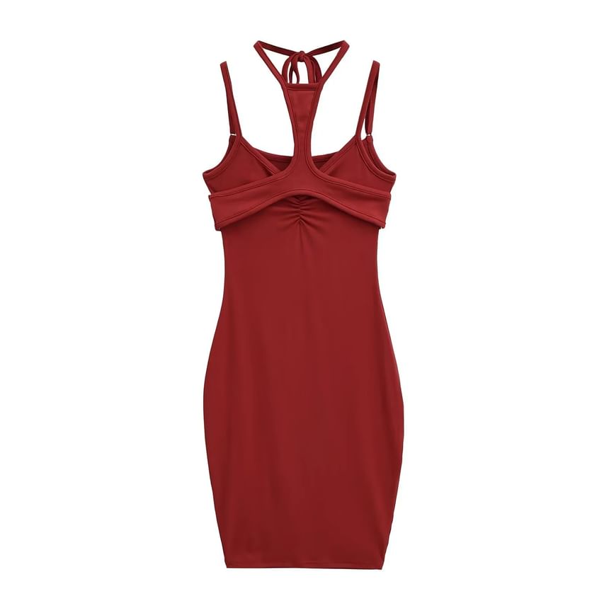 Spaghetti Strap Plain Strappy Sheath Dress