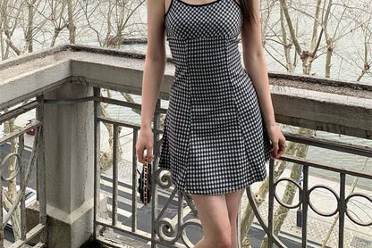 Spaghetti Strap Plaid Mini A-Line Dress