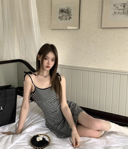 Spaghetti Strap Plaid Mini A-Line Dress