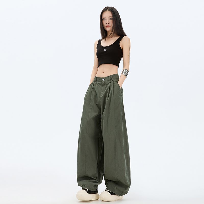 Low Rise Plain Baggy Cargo Pants (Various Designs)