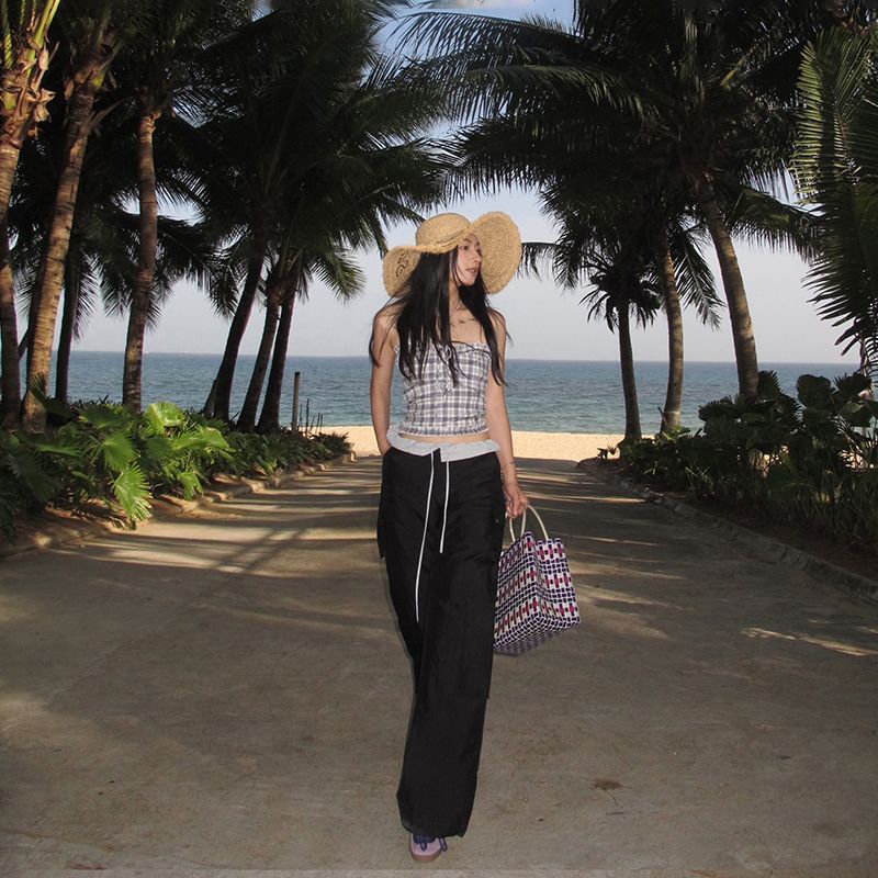 Mid Waist Two Tone Wide Leg Cargo Pants (Various Designs)