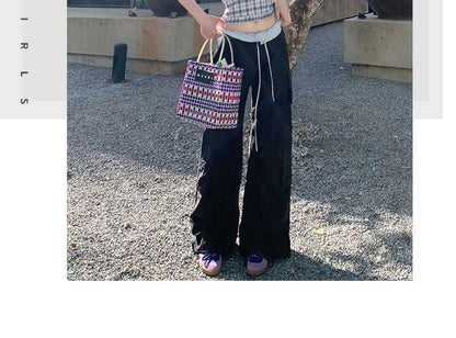 Mid Waist Two Tone Wide Leg Cargo Pants (Various Designs)