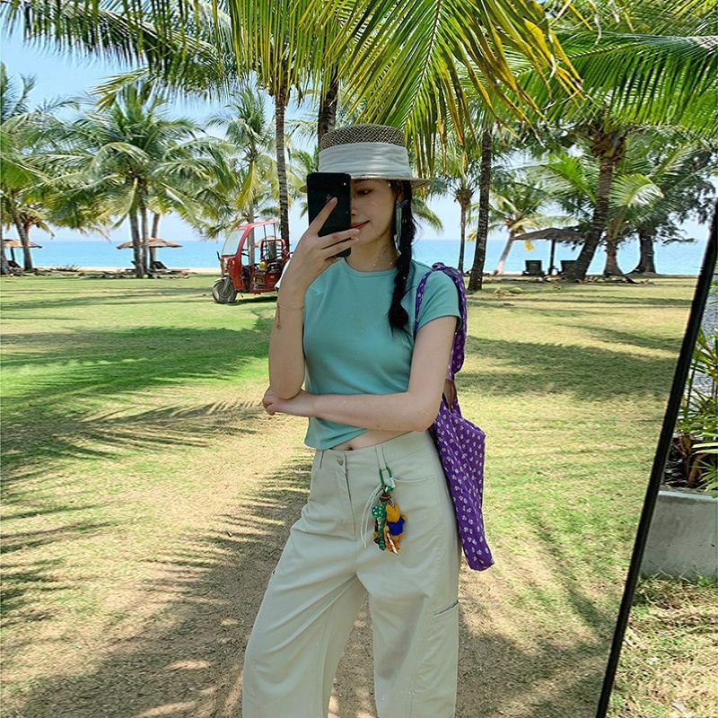 High Rise Plain Wide Leg Cargo Pants (Various Designs)