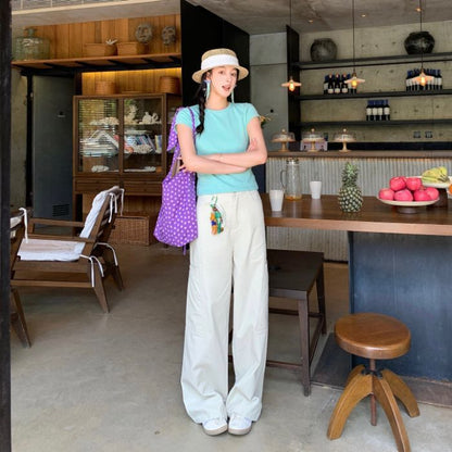 High Rise Plain Wide Leg Cargo Pants (Various Designs)