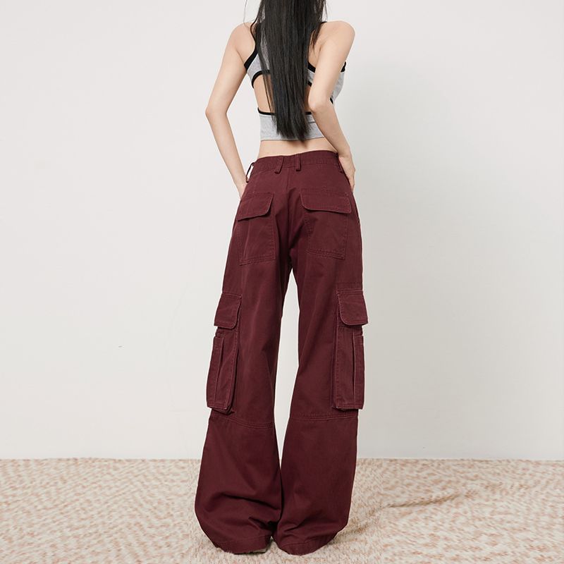 High Rise Plain Wide Leg Cargo Pants (Various Designs)