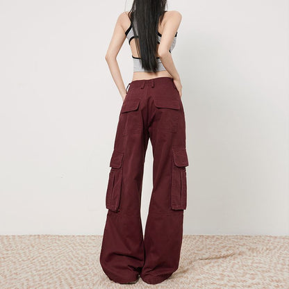 High Rise Plain Wide Leg Cargo Pants (Various Designs)