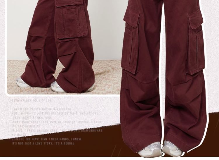 High Rise Plain Wide Leg Cargo Pants (Various Designs)