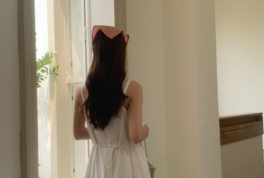 Spaghetti Strap Square Neck Plain Pleated Midi A-Line Dress