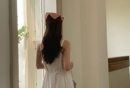 Spaghetti Strap Square Neck Plain Pleated Midi A-Line Dress