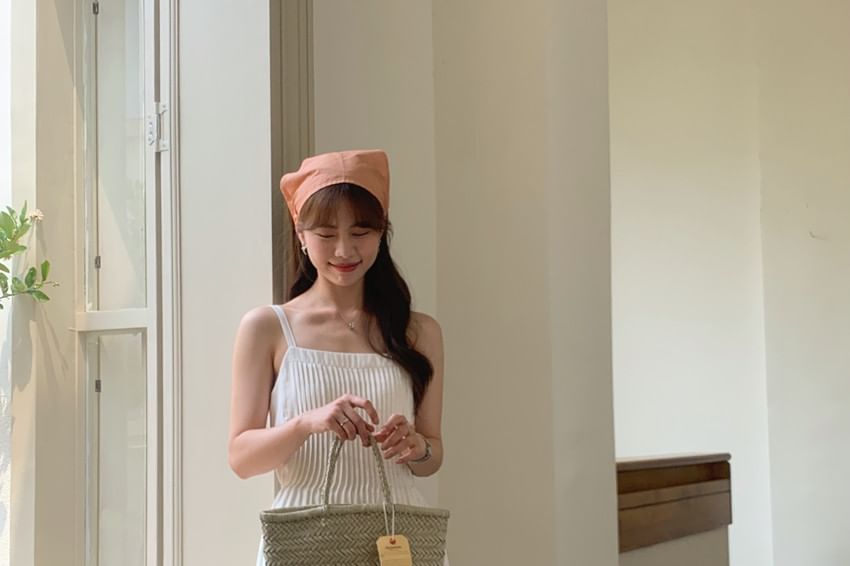 Spaghetti Strap Square Neck Plain Pleated Midi A-Line Dress