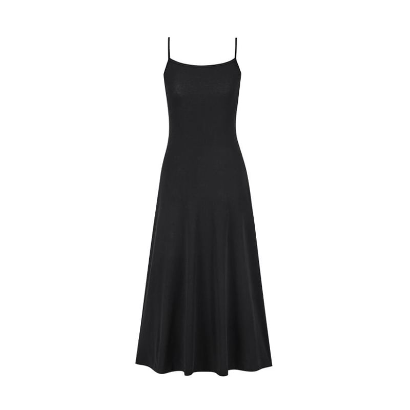 Spaghetti Strap Scoop Neck Plain Maxi A-Line Dress