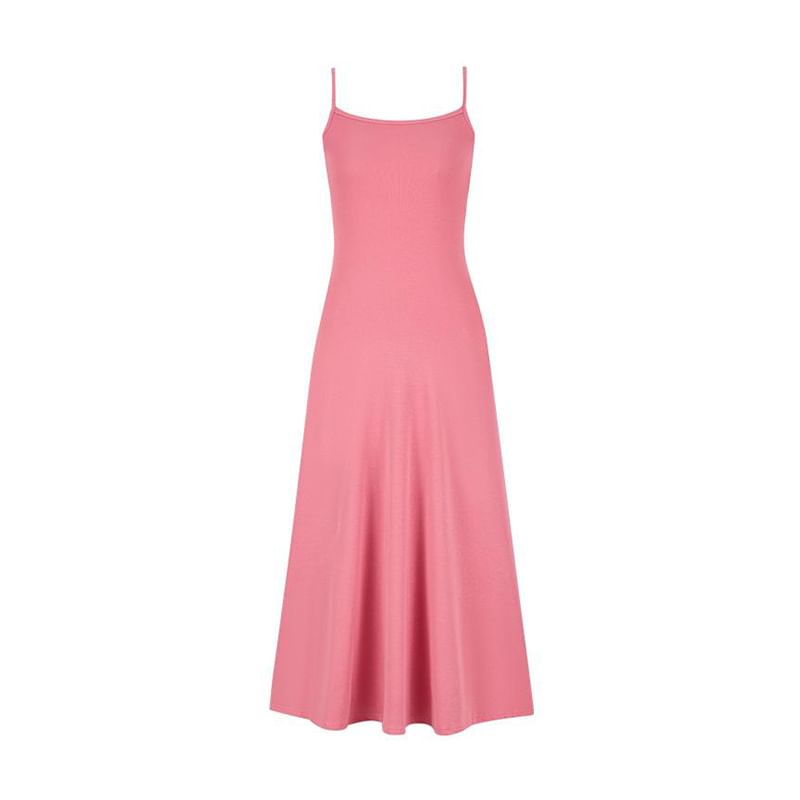 Spaghetti Strap Scoop Neck Plain Maxi A-Line Dress