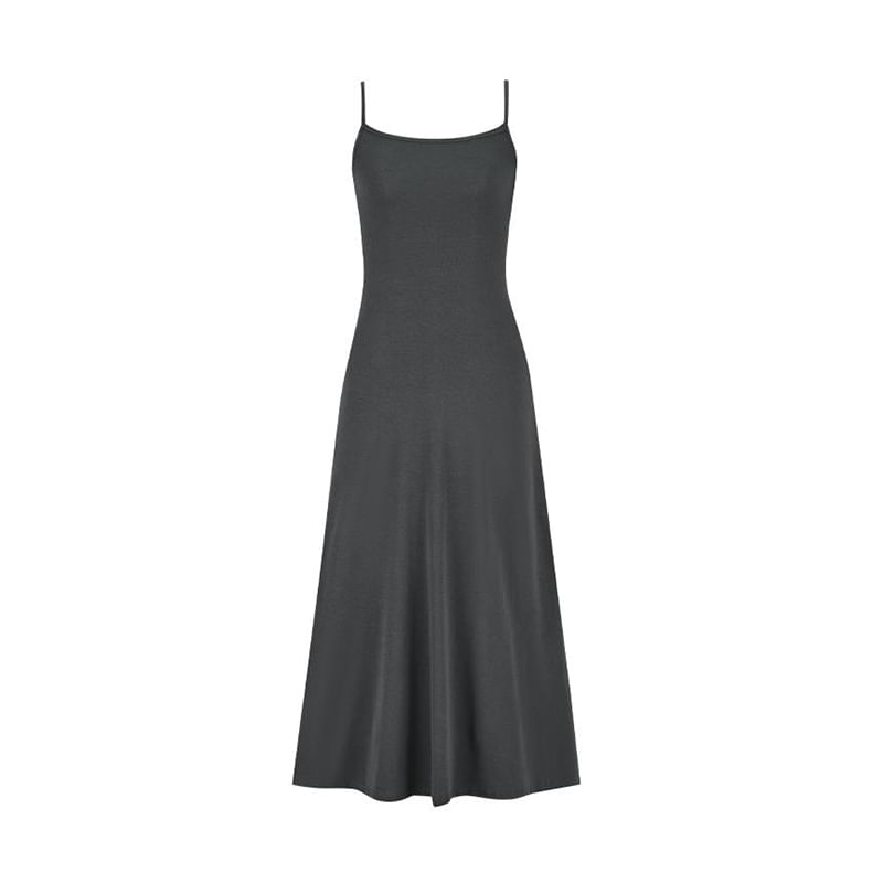 Spaghetti Strap Scoop Neck Plain Maxi A-Line Dress