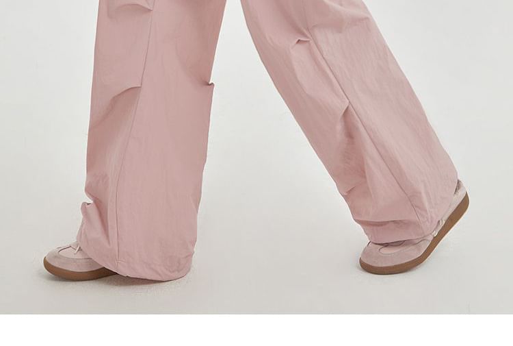 High Rise Plain Pocket Loose-Fit Wide-Leg Cargo Pants