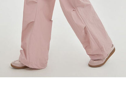 High Rise Plain Pocket Loose-Fit Wide-Leg Cargo Pants