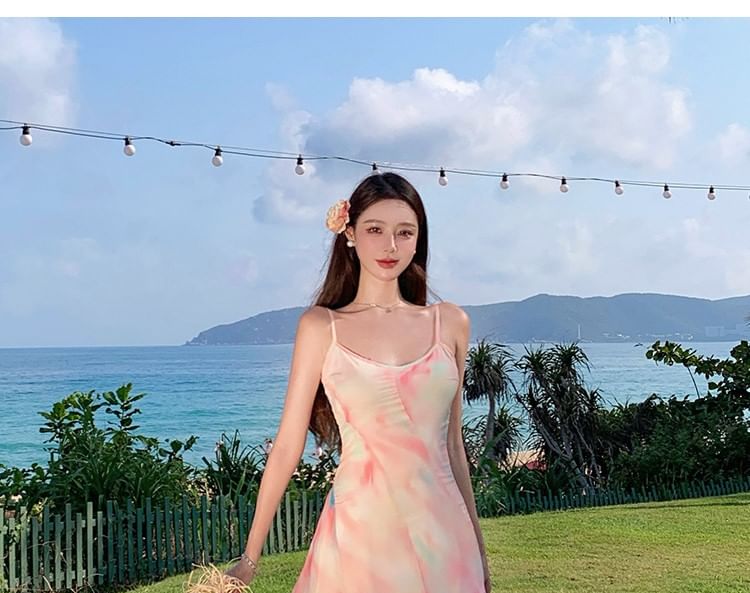 Spaghetti Strap Scoop Neck Tie Dye Maxi Mermaid Dress