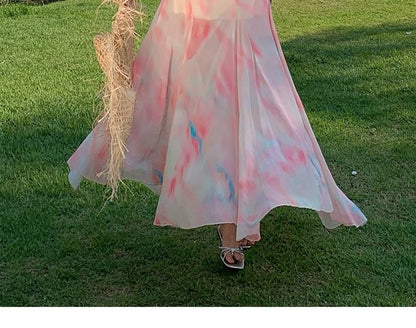 Spaghetti Strap Scoop Neck Tie Dye Maxi Mermaid Dress