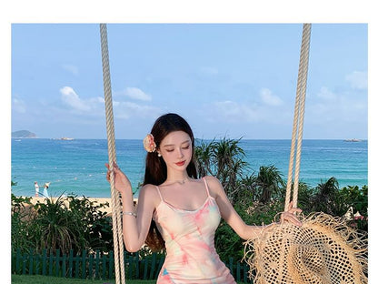 Spaghetti Strap Scoop Neck Tie Dye Maxi Mermaid Dress