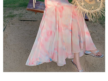 Spaghetti Strap Scoop Neck Tie Dye Maxi Mermaid Dress