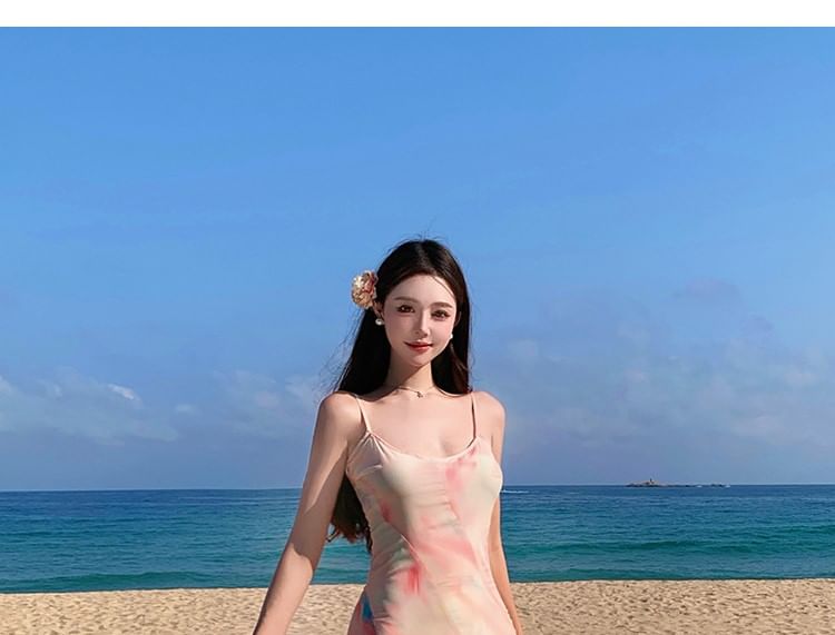 Spaghetti Strap Scoop Neck Tie Dye Maxi Mermaid Dress