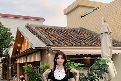 Two Tone Slim Tee with Elastic Waist Midi Flared Skirt