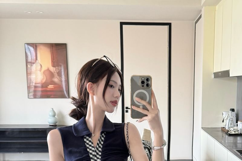 Collar Slim Tank with Tiered Mini Flared Skirt