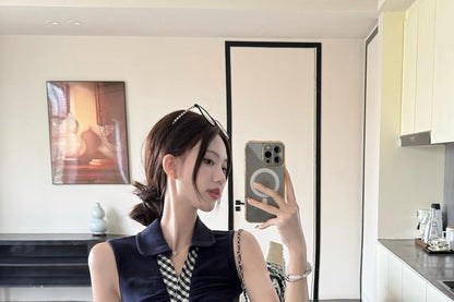 Collar Slim Tank with Tiered Mini Flared Skirt