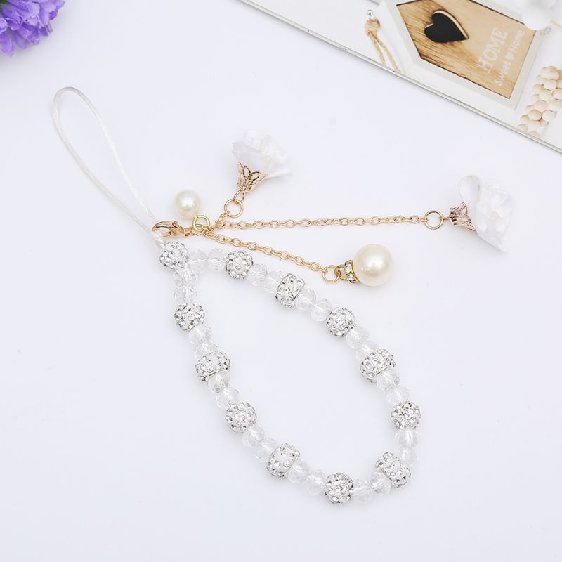 Phone Strap Floral Crystal Faux