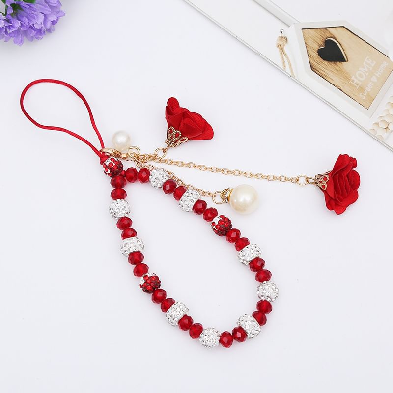 Phone Strap Floral Crystal Faux