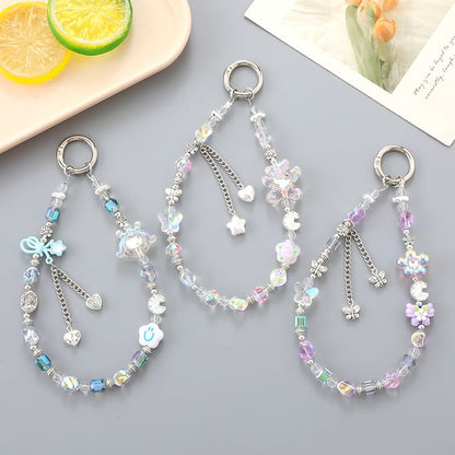 Faux Crystal Bear Strap Phone Floral / Cartoon