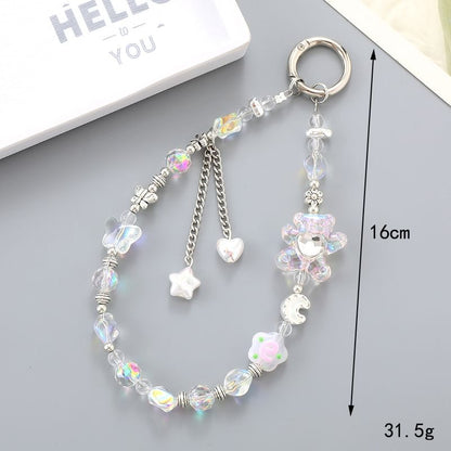 Faux Crystal Bear Strap Phone Floral / Cartoon