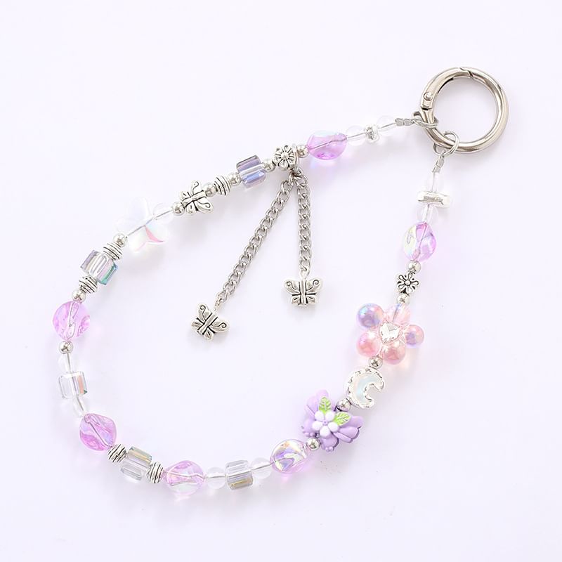 Faux Crystal Bear Strap Phone Floral / Cartoon